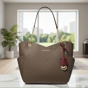 MICHAEL KORS LARGE X CHAIN LOGO SHOULDER BAG DARK CHERRY COLOR (NWT)